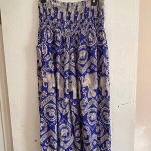 Harem Women's Bohemian Smocked Pants Clothing Hippy Boho Blue Size XL Elephants